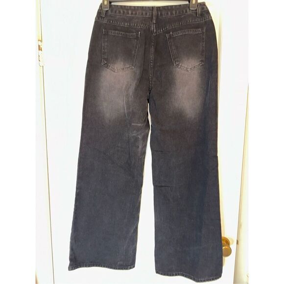 Y2K Streetwear Printed Star Patchwork  Baggy Jeans wide legged size Large L 8 - - Picture 2 of 9